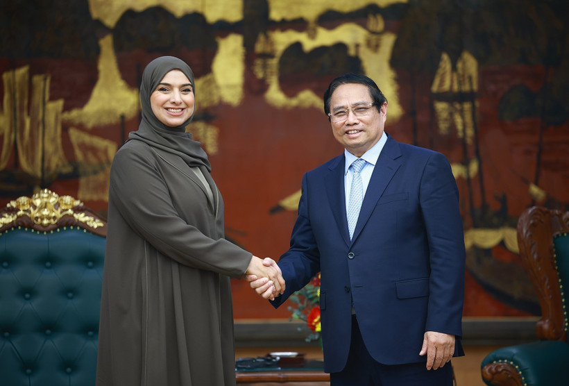 越南政府总理范明政会见阿联酋气候变化与环境部长Amna Al Dahak。图自越通社