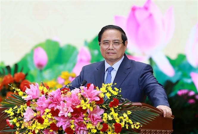 越南政府总理范明政在大会上发表讲话。图自越通社
