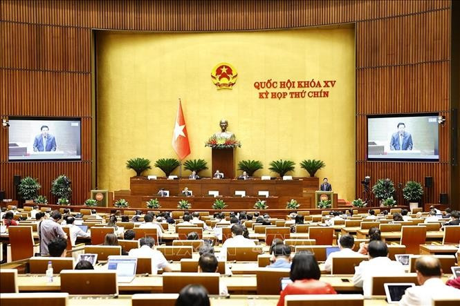 越南第十五届国会第九次会议场景。图自越通社