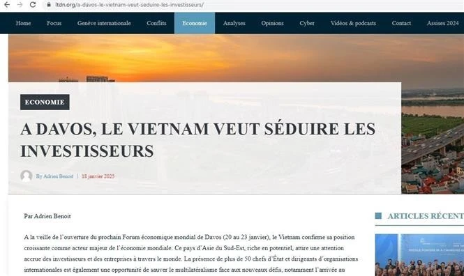 瑞士新闻网La Tribune des Nations刚刊登主题为“在达沃斯，越南希望吸引投资商”的文章。（屏幕截图）