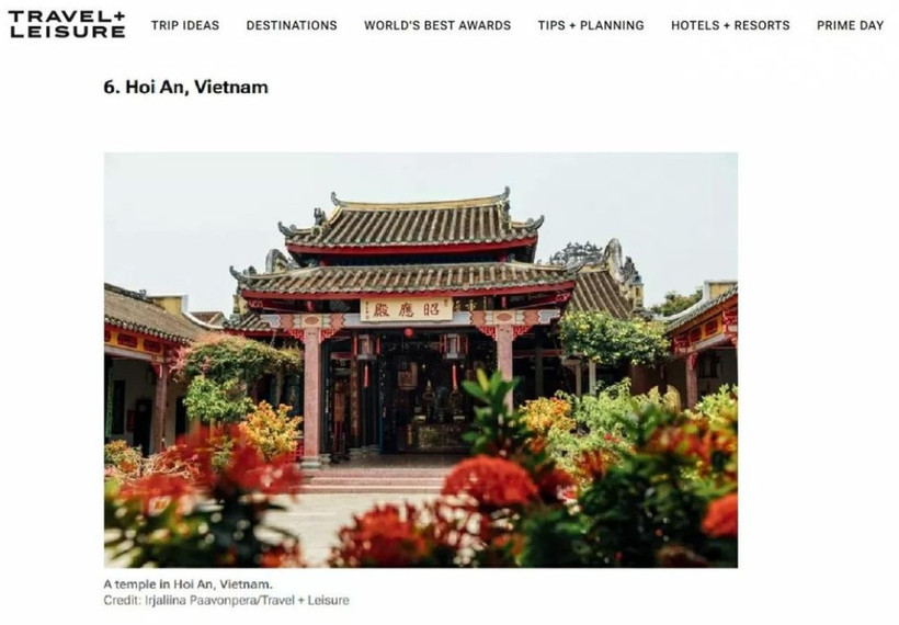 全球著名旅游杂志《旅游休闲》公布2025年全球十佳城市榜单，会安上榜。（屏幕截图）