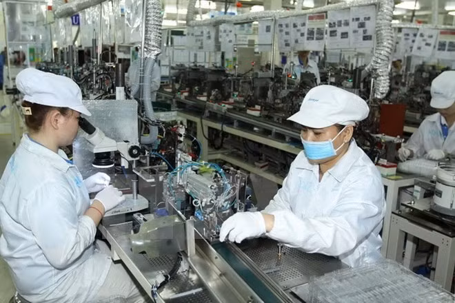 位于胡志明市高科技园区的日本电产三协（越南）公司电子元件生产线。图自越通社