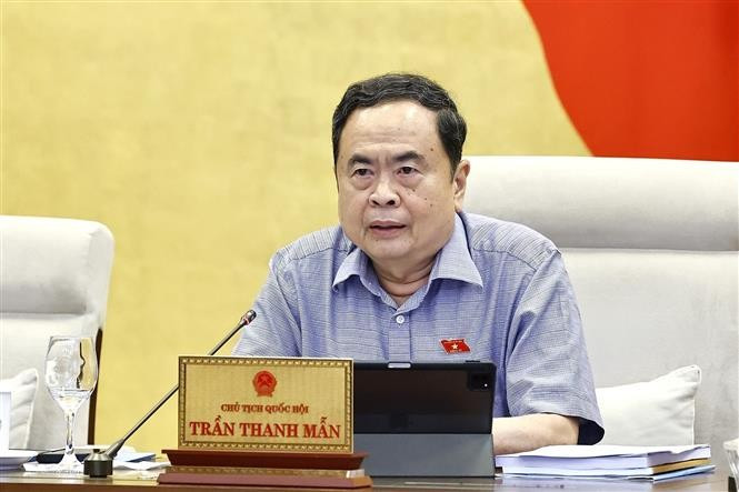 越南国会主席陈青敏出席会议。图自越通社