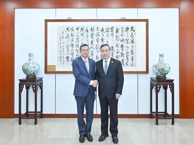 越南驻中国大使范青平与中国国际贸易促进委员会（CCPIT）会长任鸿斌。图自越通社