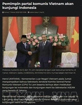 印尼媒体刊登有关苏林总书记的文章。图自越通社