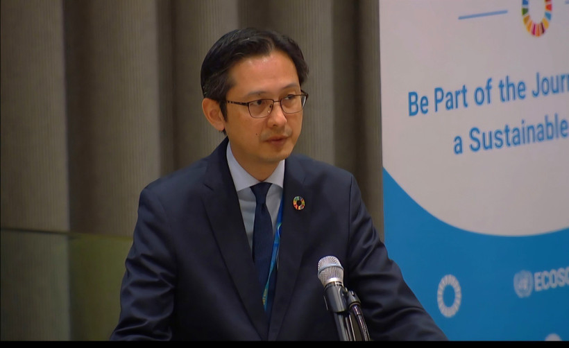 越南常驻联合国代表团团长杜雄越大使出席会议并发表讲话。图自越通社