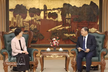 政府常务副总理范家足在5月27日下午会见亚投行行长邹加怡。图自越通社