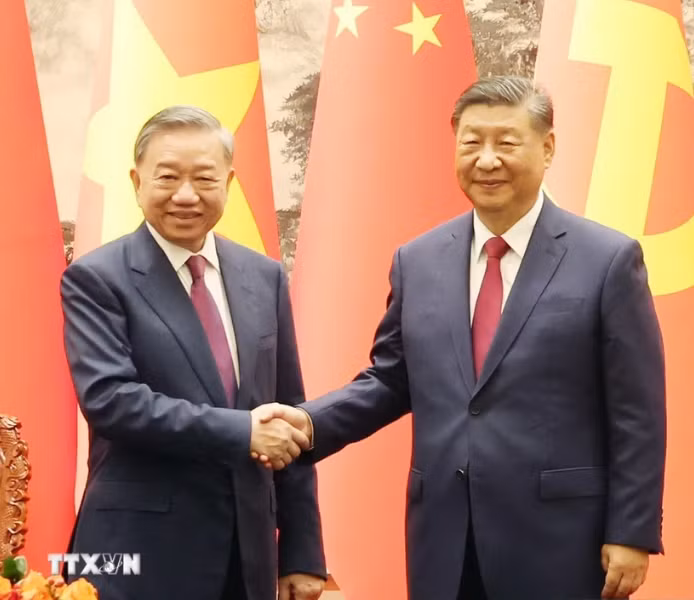 越共中央总书记、越南国家主席苏林与中共中央总书记、中华人民共和国主席习近平。图自越通社