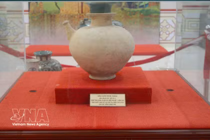 芹苴市博物馆展出的国宝——仁城陶瓷花瓶。图自越通社