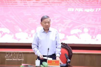 越共中央总书记、国家主席苏林发表讲话。图自越通社