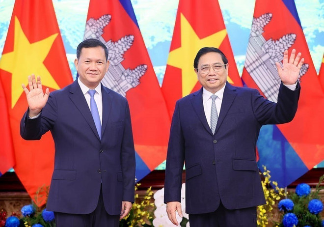 越南政府总理范明政举行仪式,欢迎柬埔寨首相洪玛奈访问(2023年)。图自越通社 8 viet_nam_–_campuchia_quan_he_lang_gieng_tot_dep_huu_nghi_truyen_thong_hop_tac_toan_dien_ben_vung_lau_dai__7725751.jpg