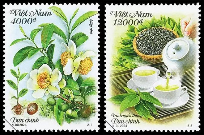 越南茶树和茶文化在邮票上出现。图自越通社 tem_che.webp