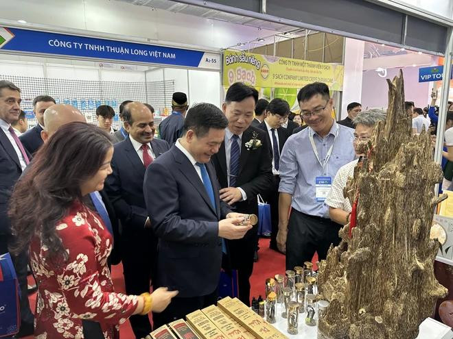 工贸部部长阮鸿延参观北部地区工贸行业企业的展位。图自Vietnam+ 红河2.webp