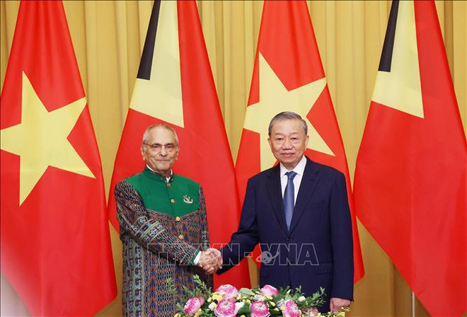 越南国家主席苏林和东帝汶总统若泽·拉莫斯·奥尔塔。图自越通社 hoi-dam-Timor-Leste-010820241.jpg