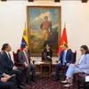 越共中央政治局委员、外交部长黎怀忠同外交部长伊万·希尔·平托（Yvan Gil Pinto）举行会谈。越南外交部供图