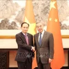 越共中央政治局委员、外交部长、苏林总书记特使黎怀忠与中共中央政治局委员、中央外事工作委员会办公室主任外交部长王毅举行会谈。图自越通社