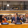 越南常驻联合国团团长杜雄越大使（中）在座谈会上发言。图自越通社