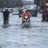 海防市安边坊念桥桥头区域被水淹没。图自越通社