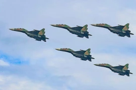 人民空军各型飞机编队在河内上空隆重亮相