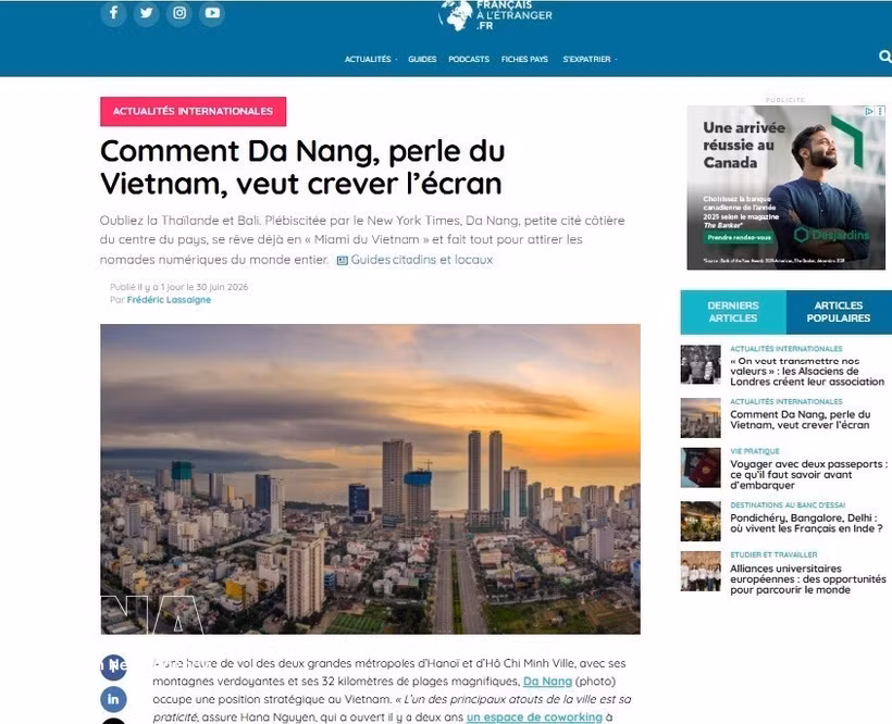 发表于法国电子杂志《海外法国人》（*Journal des Français à l'étranger*）的相关文章。图自越通社 