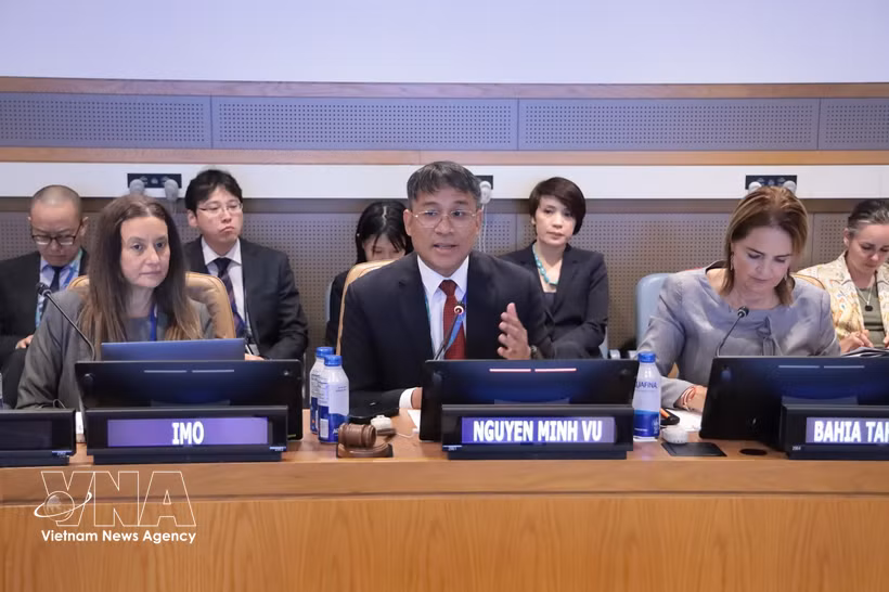 越南外交部常务副部长阮明羽主持座谈会。图自越通社