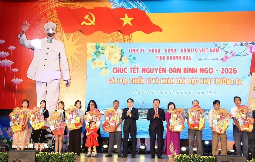 通过异地同步直播活动向长沙特区军民致以新春祝福。图自越通社