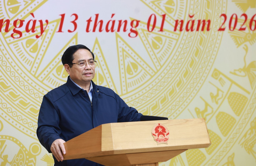 越南政府总理范明政发表讲话。图自越通社