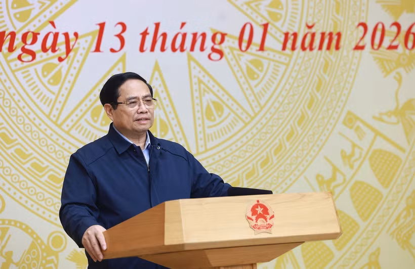 越南政府总理范明政发表讲话。图自越通社