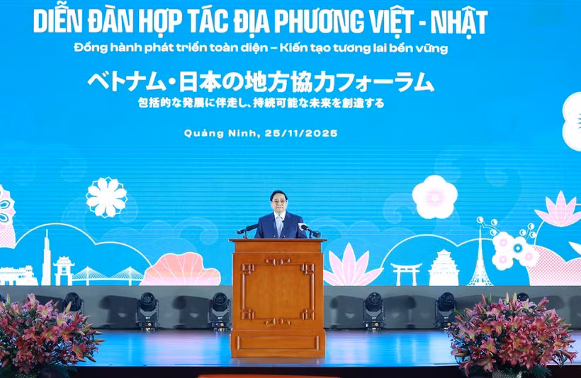 范明政总理出席越日地方合作论坛。图自越通社