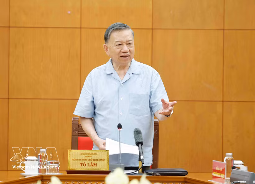 越共中央总书记、国家主席苏林发表讲话。图自越通社