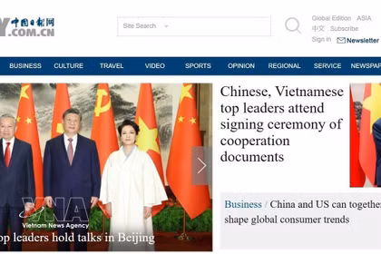 中国媒体广泛报道越共中央总书记、国家主席苏林与中国领导人会谈会见活动