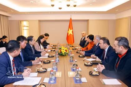 越南国会主席陈青敏会见越南驻土耳其伊斯坦布尔市名誉领事阿里·泰佐尔梅兹。图自越通社