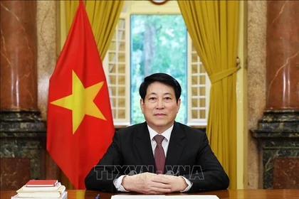 越南国家主席梁强的贺词视频将继续在位于美国纽约的联合国总部展播。图自越通社
