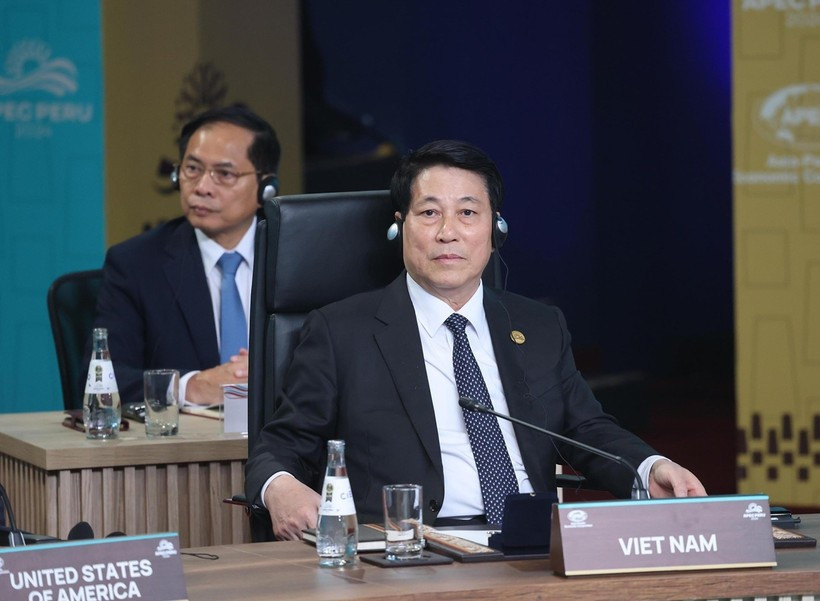 越南国家主席梁强出席第32届亚太经济合作组织(APEC)领导人会议周。图自越通社