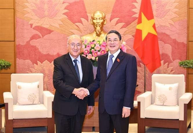 越南国会副主席阮德海会见德国世界大学生协助组织主席卡姆比兹·加瓦米。图自越通社