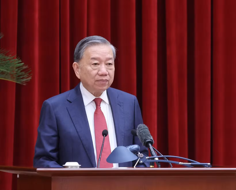 越共中央总书记苏林在会上致辞。图自越通社