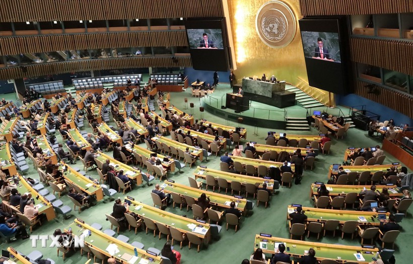美国纽约时间10月14日,联合国大会在联合国总部选举2026-2028年任期的联合国人权理事会成员国。图自越通社