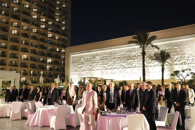 国际友人和旅居埃及越南同胞参加纪念活动。图自越通社