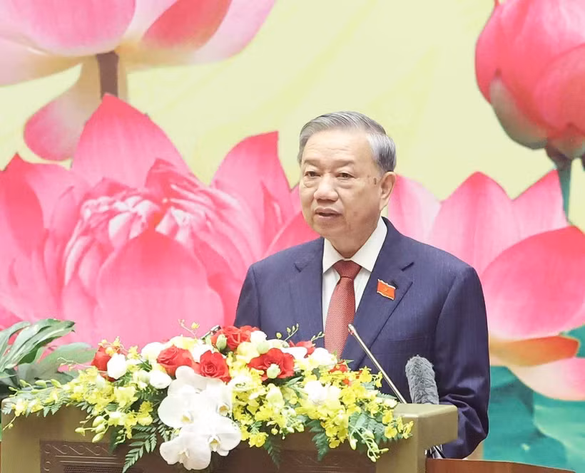 越共中央总书记苏林在会上发言。图自越通社