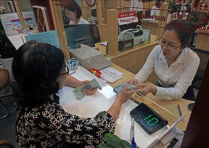 客户在银行办理业务。图自越通社