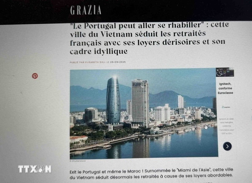 知名时装、美妆和生活方式杂志《Grazia》上发表文章，称越南岘港市以其低廉的生活成本、宁静的海滨生活，超过了葡萄牙和摩洛哥，成为越来越多法国退休人员的理想目的地。图自越通社