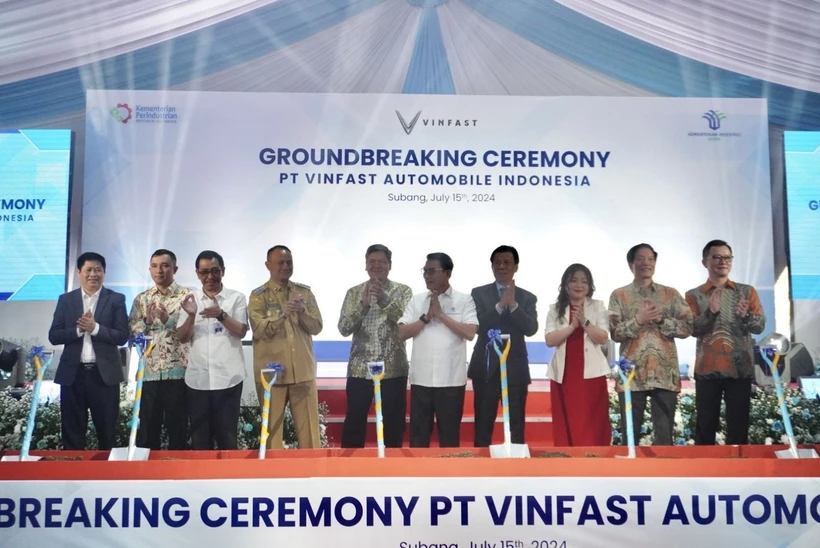 VinFast Auto的电动汽车组装厂建设项目奠基仪式。图自越通社