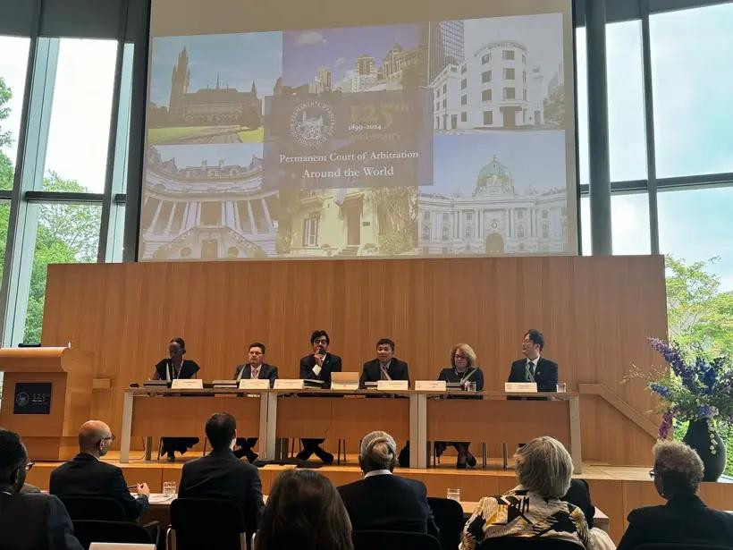 越南外交部常务副部长阮明宇在会上发表讲话。图自越通社