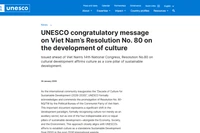 UNESCO发布祝贺越南文化发展决议的贺文