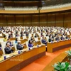 越共中央总书记苏林、国家主席梁强，政府总理范明政，国会主席、国家选举委员会主席陈青敏，书记处常务书记陈锦秀出席会议。图自越通社