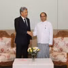 2026年5月19日，马来西亚外长拿督斯里莫哈末·哈桑（左）与缅甸外长丁貌瑞在内比都会晤。图自缅甸外交部