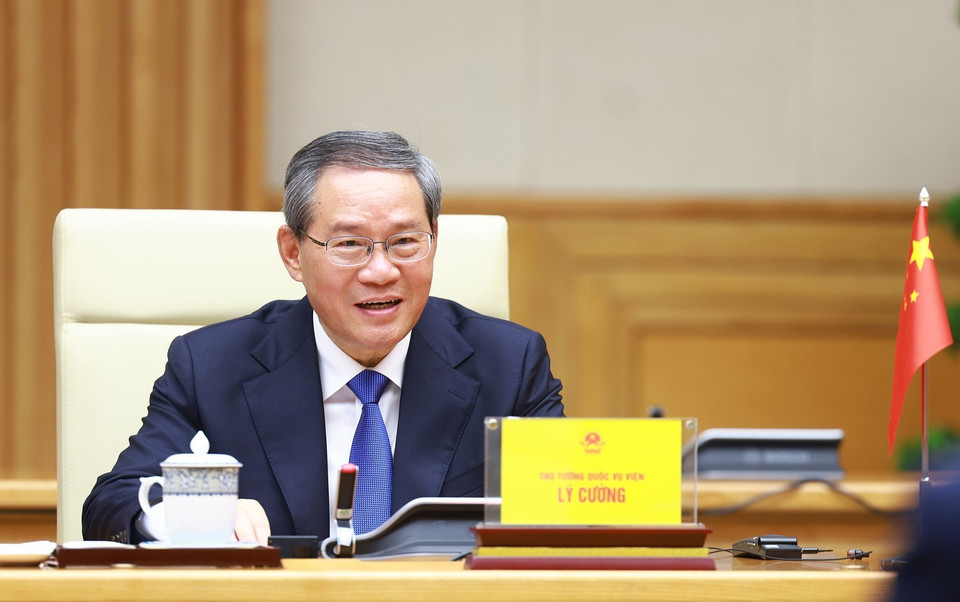 中国国务院总理李强在会谈上发表讲话。图自越通社