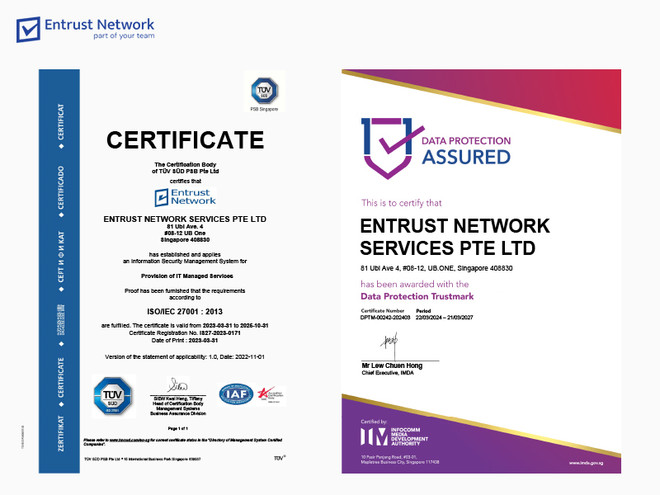 I ISO 27001 and Data Protection Trustmark Certifications