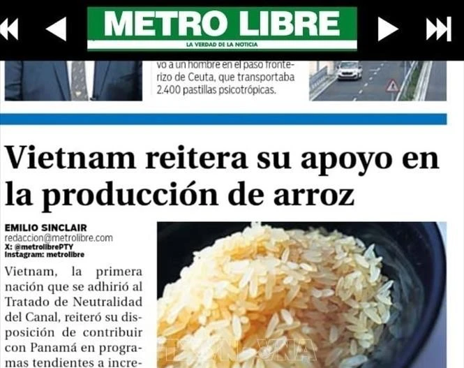 巴拿马《自由都市报》（Metro Libre）9月1日报道称，越南重申愿支持巴拿马实施各项农业发展项目，旨在提升水稻产量。屏幕截图