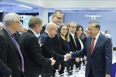 越共中央总书记苏林会见芬越友好协会领导班子成员。图自越通社